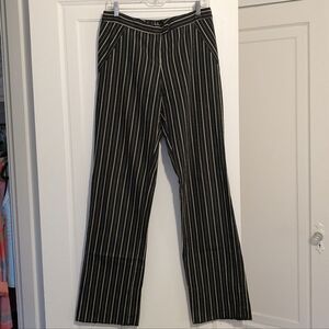 Nicole Miller Y2K Low Rise Black White Beige Striped Pants Long 12 Addams Family